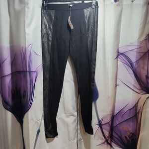 Black Faux Leather Panel Leggings